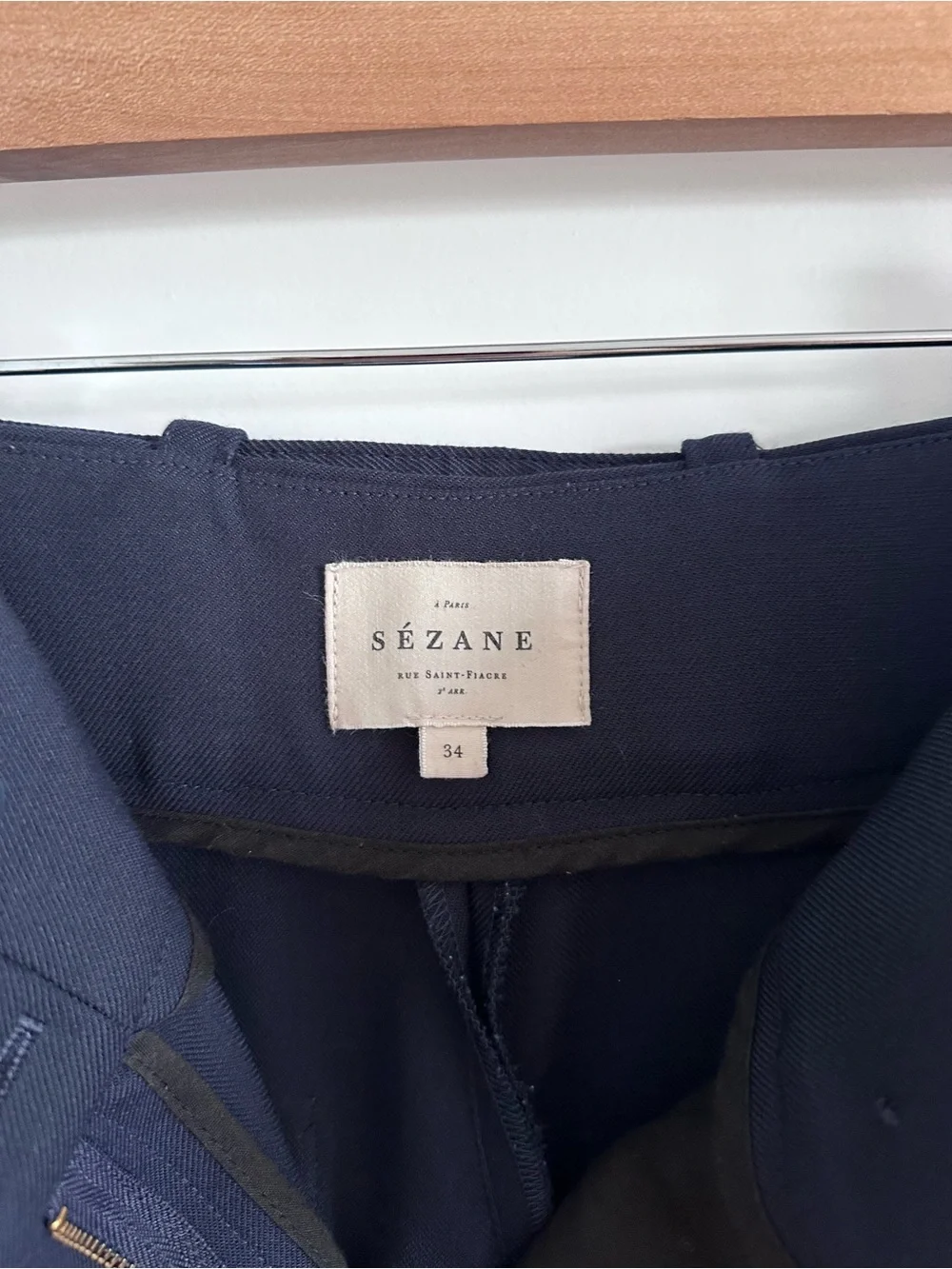 SEZANE Navy High-Waist Tailored Lukas Trousers with Removable Belt